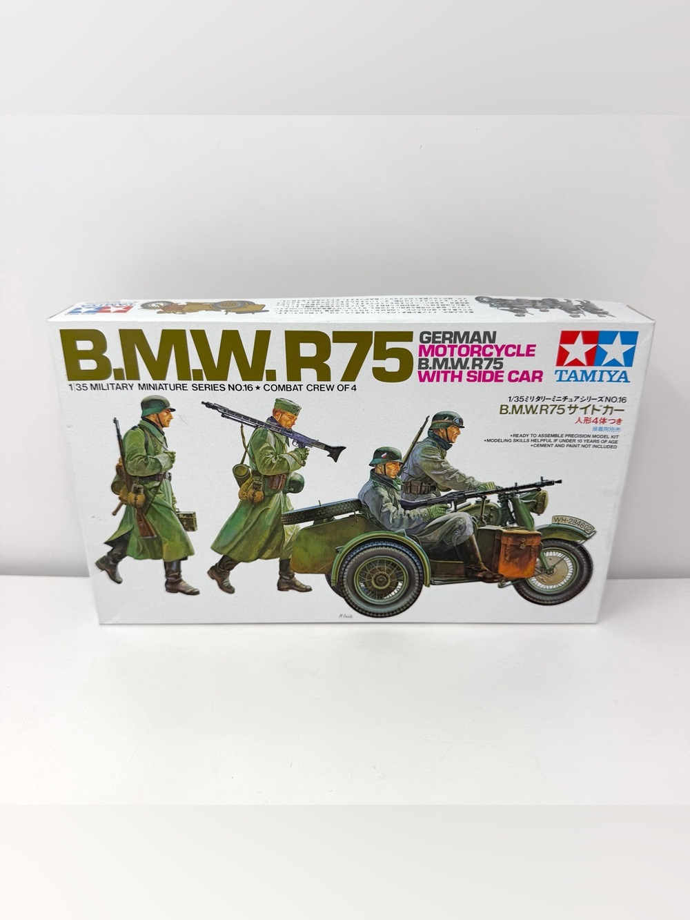 Tamiya B.M.W. R75 German Motorcycle & Side Car 1/35 Model Kit 35016 NEW Open Box